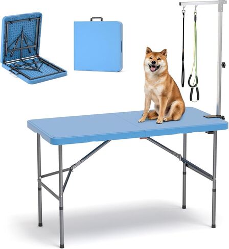 Ynhurenth 49 '' Pet Grooming Table للكلاب الكبيرة ، طاولة الاستمالة المهنية القابلة للطي للكلاب في المنزل مع حلقات مزدوجة/ذراع قابلة للتعديل ، وسعة تصل إلى 330 رطلاً ، والأزرق in Kuwait