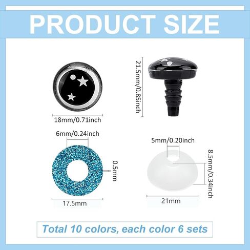 PH PandaHall 30 Pairs Star Safety Eyes for Crocheting 10 Colors 16mm 3D Glitter Craft Eyes Resin Amigurumi Eye with Washers Plastic Crochet Eye for Teddy Bear Plush Stuffed Animals Puppets in Saudi Arabia
