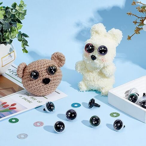 PH PandaHall 30 Pairs Star Safety Eyes for Crocheting 10 Colors 16mm 3D Glitter Craft Eyes Resin Amigurumi Eye with Washers Plastic Crochet Eye for Teddy Bear Plush Stuffed Animals Puppets in Saudi Arabia