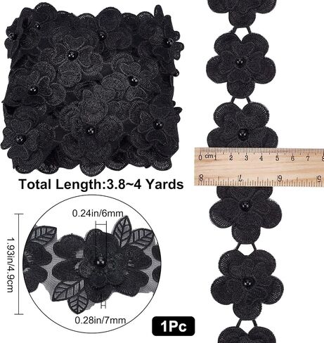 GORGECRAFT 4 Yard 3D Flower Lace Edge Trim Ribbon Pearl Beads Edging Trimmings Embroidered Applique Fabric Vintage Sewing Craft for Wedding Dress Embellishment DIY Dress Decor(Black) in Saudi Arabia