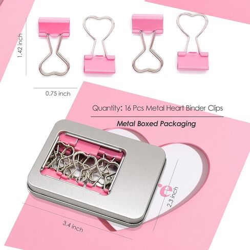 16 Pcs Pink Heart Binder Clips Cute, Gift for Pink Heart Lovers in Saudi Arabia