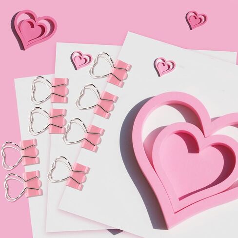 16 Pcs Pink Heart Binder Clips Cute, Gift for Pink Heart Lovers in Saudi Arabia