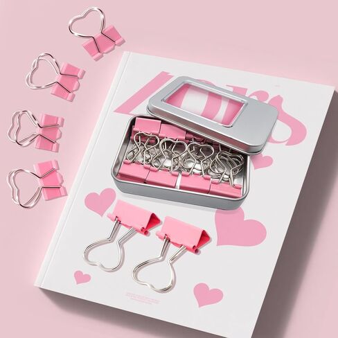 16 PCS PINK HEART BINDER CLIPS لطيف ، هدية لمحبي القلب الوردي in Kuwait