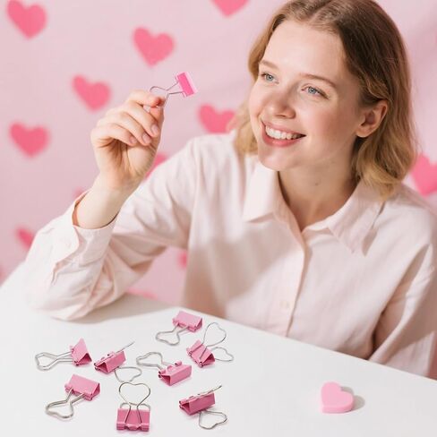 16 PCS PINK HEART BINDER CLIPS لطيف ، هدية لمحبي القلب الوردي in Kuwait