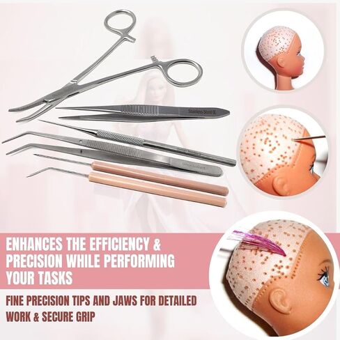 A2Z Rerooting Rehairing Tool Kit for Dolls & Ponys, Hair Replug Set - Includes Soft Scalp Puncher Pricker, Serrated Pliers, Custom Doll Making Supplies, DIY Craft Doll Making Accessories - Set of 6pcs in Saudi Arabia