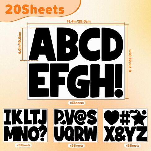 20 ورقة رسائل لوحة رسائل 4 بوصة ملصقات رسائل 180 PC ملصقات أبجدية كبيرة فينيل عصا لاصقة على رسائل لالوحة الملصقات Board Board Board Board Craft Home Door Decor (Black) in Kuwait
