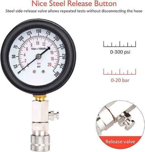 FAERSI Fuel Injection Pressure Test Kit - Universal Fuel Oil Engine Diagnostic Gauge Tester Set with Fittings, Instructions, Storage Case for Car Motorcycle Truck RV SUV & ATV, 0-100 PSI / 0-7 Bar in Saudi Arabia