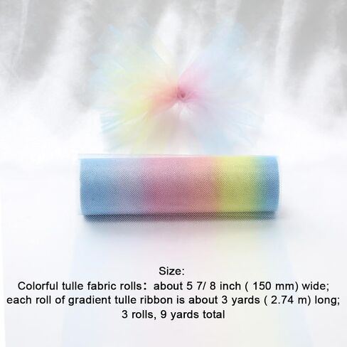 9 Yards 6 Inch Colored Tulle Rolls Gradient Tulle Netting Fabric Sheer Polyester Rainbow Mesh Ribbon Bulk Rolls with Spool for Sewing Making Crafts Decoration Scrapbooks Party Decor Supply in Saudi Arabia