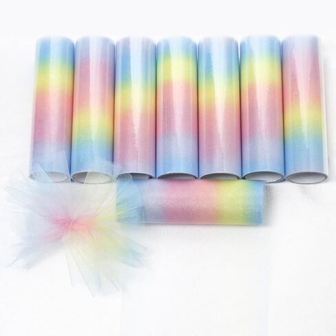 9 Yards 6 Inch Colored Tulle Rolls Gradient Tulle Netting Fabric Sheer Polyester Rainbow Mesh Ribbon Bulk Rolls with Spool for Sewing Making Crafts Decoration Scrapbooks Party Decor Supply in Saudi Arabia