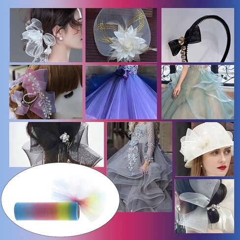 9 Yards 6 Inch Colored Tulle Rolls Gradient Tulle Netting Fabric Sheer Polyester Rainbow Mesh Ribbon Bulk Rolls with Spool for Sewing Making Crafts Decoration Scrapbooks Party Decor Supply in Saudi Arabia