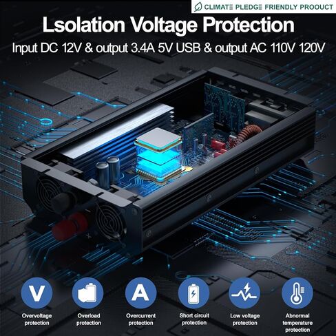 3000W Power Inverter,Peak Power 6000W 12V DC to AC 110V120V,Remote Control with 2AC Outlets and 2.4USB Port,LCD Display for Power Converter,Outdoor Activities,Emergency,Vehicles Truck RV Solar System in Saudi Arabia