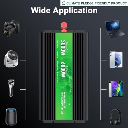 3000W Power Inverter,Peak Power 6000W 12V DC to AC 110V120V,Remote Control with 2AC Outlets and 2.4USB Port,LCD Display for Power Converter,Outdoor Activities,Emergency,Vehicles Truck RV Solar System in Saudi Arabia