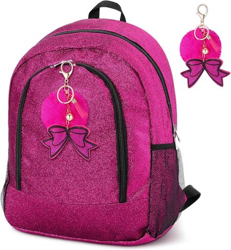 Large Cheer Backpack with Cheer Bow Keychain Cheerleading Glitter Backpack Cheer Bags for Cheerleaders Gift Cheer bag for Travel Camping Hiking Sport Game, Black in Saudi Arabia