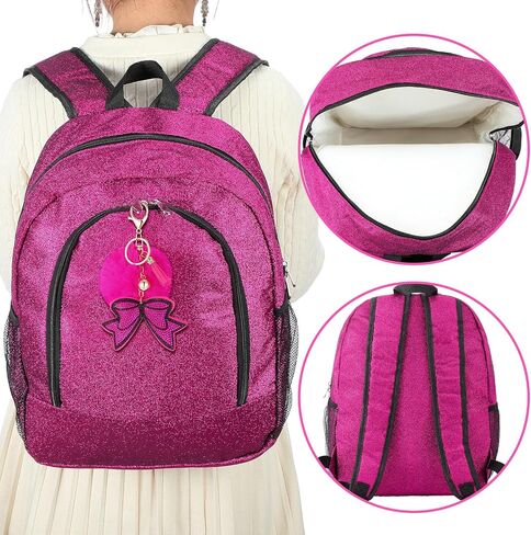 Large Cheer Backpack with Cheer Bow Keychain Cheerleading Glitter Backpack Cheer Bags for Cheerleaders Gift Cheer bag for Travel Camping Hiking Sport Game, Black in Saudi Arabia