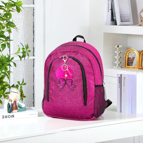 Large Cheer Backpack with Cheer Bow Keychain Cheerleading Glitter Backpack Cheer Bags for Cheerleaders Gift Cheer bag for Travel Camping Hiking Sport Game, Black in Saudi Arabia