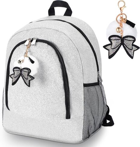 Large Cheer Backpack with Cheer Bow Keychain Cheerleading Glitter Backpack Cheer Bags for Cheerleaders Gift Cheer bag for Travel Camping Hiking Sport Game, Black in Saudi Arabia