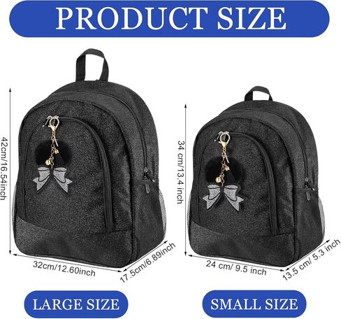 Large Cheer Backpack with Cheer Bow Keychain Cheerleading Glitter Backpack Cheer Bags for Cheerleaders Gift Cheer bag for Travel Camping Hiking Sport Game, Black in Saudi Arabia