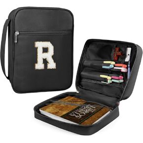 Bible Covers for Men, Leather Bible Bag for Men Women Boys, Mens Bible Cover Case with Handle and Zippered Pocket, Large Size Bible Carrying Case, Black (Black, Letter L)