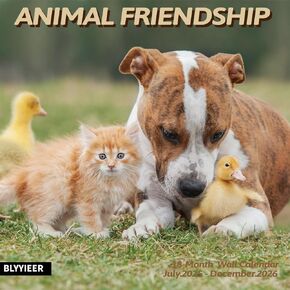 2026 Wall Calendar,Calendar 2025-2026,Animal friendship Monthly Wall Calendar, 12" x 24" Open,Family Planner Calendar, Home & Office Organizer,Hangable