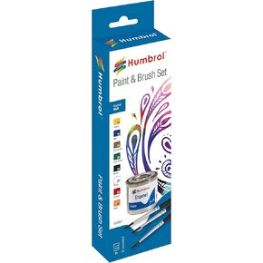 Humbrol AA9061 Enamel Paint and Brush Matt Set - 8 x 14ml 3 x Brush