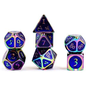 FanRoll 16mm Metal Polyhedral DND Dice Set: Green w/Blue Enamel, Role Playing Game Dice for Dungeons and Dragons