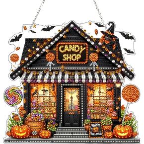 JJfox Diamond Art Att Kit للبالغين ، وحجر الراين الخاص بالبالغين ، و DIY أكريليك الماس للفنون النافذة المعلقات منزل حديقة الجدار معلقة زخرفة (منزل الحلوى) in Kuwait