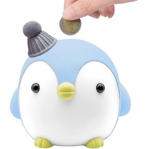 Kids Piggy Bank ، Saytay Cute Cartoon Penguin Anti Coin Bank ، من أجل هدية الأطفال أو كزخارف منزلية (أزرق)
