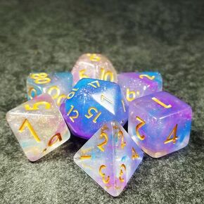 Sage’s Portal Cantrips DND Dice Set - Round Edge Resin 7-PC Polyhedral DND Dice Set for Dungeons and Dragons D&D RPG Tabletop TTRPG (Purple Stars)