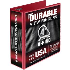 Samsill Durable 4 Inch Binder, Made in The USA, Locking D Ring Binder, Customizable Clear View Cover, Red, Single, Holds 775 Pages