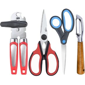 Left Handed Scissors, Kitchen Shears and Can Opener, Peeler Set, Lefty Tools Utensils for Left Hand People/Adults (4 in 1)