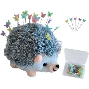 YUERFEILA Hedgehog Pin Cushion Sewing Kit with 100 Colored Pins,Pin Cushions Sewing Accessories and Supplies Flat Head Straight Pins Needle Cushions Holder