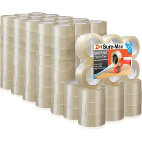 Sure-Max Premium Carton Packing Tape 2.0 mil 330 Feet (110 Yards) - Clear - 4 Cases (144 Rolls Total)