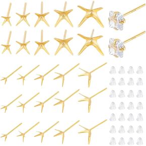 UNICRAFTALE 10Pcs 5 Sizes Platinum Prong Earring Setting 925 Sterling Silver Stud Earring Findings Metal Blanks Claw Earring Posts Beads Rhinestone Component for Jewelry Making Stud Earrings Crafts