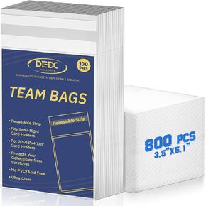 DEDC 200Pcs Team Bags for Semi Rigid Card Holder, Resealable Team Bags for Trading Cards Fits Semi Rigid Sleeves