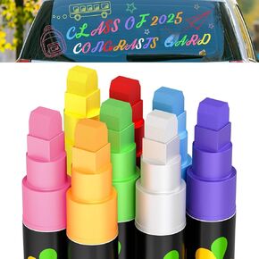 8 Pcs Graduation Car Decorations Window Markers 8 Colors Car Window Paint Pens Dry Erase Liquid Chalk Markers Glass Washable Crayons for 2025 Graduation