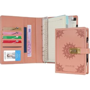 WASON Journal with Lock A5 Binder Diary Ruled Spiral Notebook Planner Portfolio and Refillable Writing Lined Paper Notepad, Pen, Clipboard Organizer For Ideal Business, School & Travel (Cyan)