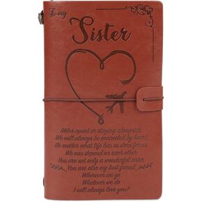Koogel To My Sister Leather Journal Graduation Gifts, 140 Pages Refillable Writing Journal Embossed Vintage Notebooks Sister Birthday for Women Graduation Gifts