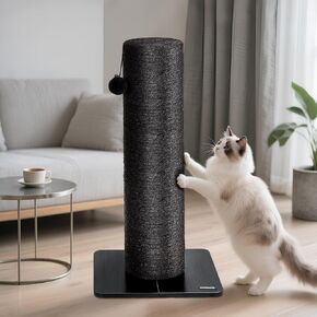 KAMABOKO 29.5" Cat Scratching Post for Large Cats, 7.5" Ultra-Large Diameter Natural Sisal Cat Scratch Post, Scratch-Resistant Tall Cat Scratcher for Indoor Cats, Protect Your Furniture, Black