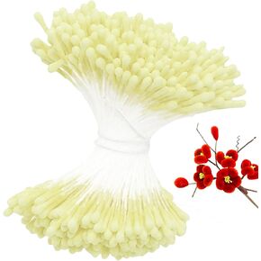 1000Pcs 2mm White Matte Double-Head Flower Stamens for Crafts - Mini Artificial Floral Beads, DIY Wedding/Christmas Decor, Scrapbooking and Flower Making Supplies (White)