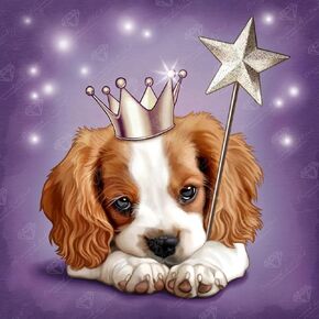 DIAMOND ART CLUB Night Fairy King Charles Puppy Diamond Painting Kit, Fun DIY Crafts for Adults, Round Diamond Art Canvas for Beginners, 13" x 13" (33cm x 33cm)