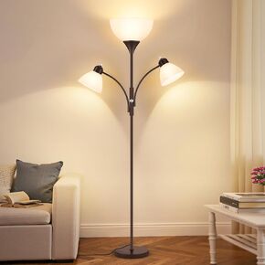 Floor Lamp for Living Room,72" Dimmable Torchiere Lamp with 2 Reading Lights for Bedroom, Black Tall Standing Room Lamp, 3 Bulbs Included