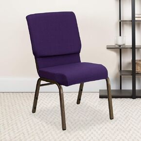 EMMA + OLIVER Stacking Auditorium Chair with 19" Seat - Royal Purple Fabric/Gold Vein Frame