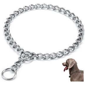 Made in USA Stainless Steel Dog Chain Collars – Chew Proof Choke Slip and Martingale Chain for Dogs – Anti Winding, Heavy Duty Dog Chain Collar - Made in USA with Smooth Chrome Finish (M - 20")