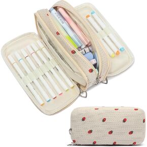 Pencil Case 3 Compartment Large Capacity Pencil Pouch Pen Bag for School Teen Girl Women