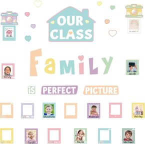 EIHFHIE 52 Pcs Pastel Pop Classroom Decor, Our Class is a Family Picture Frame Bulletin Board Sets for Back to School Nursery Chalkboard Wall Door Decor Teacher Supplies
