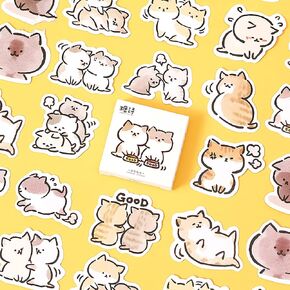 Small Size Laptop Stickers, 45pcs Doraking Boxed DIY Cute Pets Animals Stickers for Laptop Planners Scrapbook Suitcase Diary Notebooks Album (Naughty Cat)