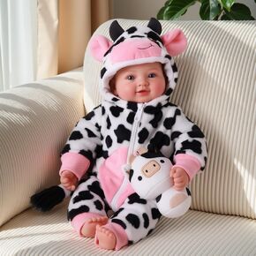 BABESIDE Baby Doll Girl - 17 Inch Realistic Baby Dolls with Blue Eyes, Soft Body and Cow Outfit - Real Life Baby Dolls for 3 4 5 6 7 8 9 Years Girl Birthday Gift, Pretend Play and Collection