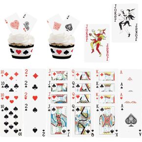 52 Pack Edible Poker Cupcake Toppers Playing Cards Cupcake Picks Casino Water Paper Playing Card Game Cake Decoration for Vegas Casino Night Party Supplies