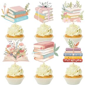 24 Pcs Storybook Cupcake Toppers Storybook Baby Shower Cake Decorations Storybook Baby Shower Decorations Cupcake Toppers for Reading Book Baby Birthday Party