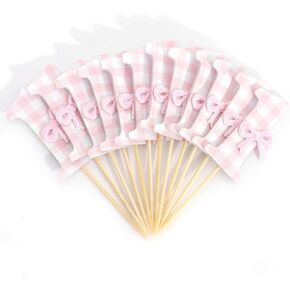 12Pcs Bow 1st Birthday Cupcake Toppers - Sweet One Birthday Decorations,First Wedding Anniversary Bowknot Cupcake Toppers,Pink Bow Cake Smash Photo Props,Coquette Party Table Centerpieces